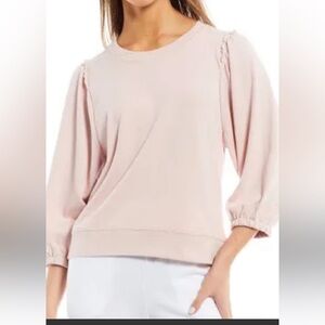 Splendid Women's Pink Shirred Shoulder Bubble Sleeve Sweatshirt VGUC Small